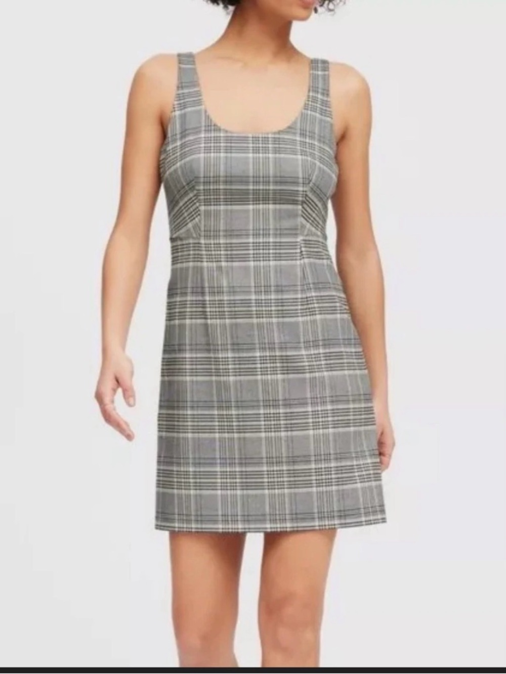 Banana Republic Grey Plaid Scoop-Neck Mini Dress